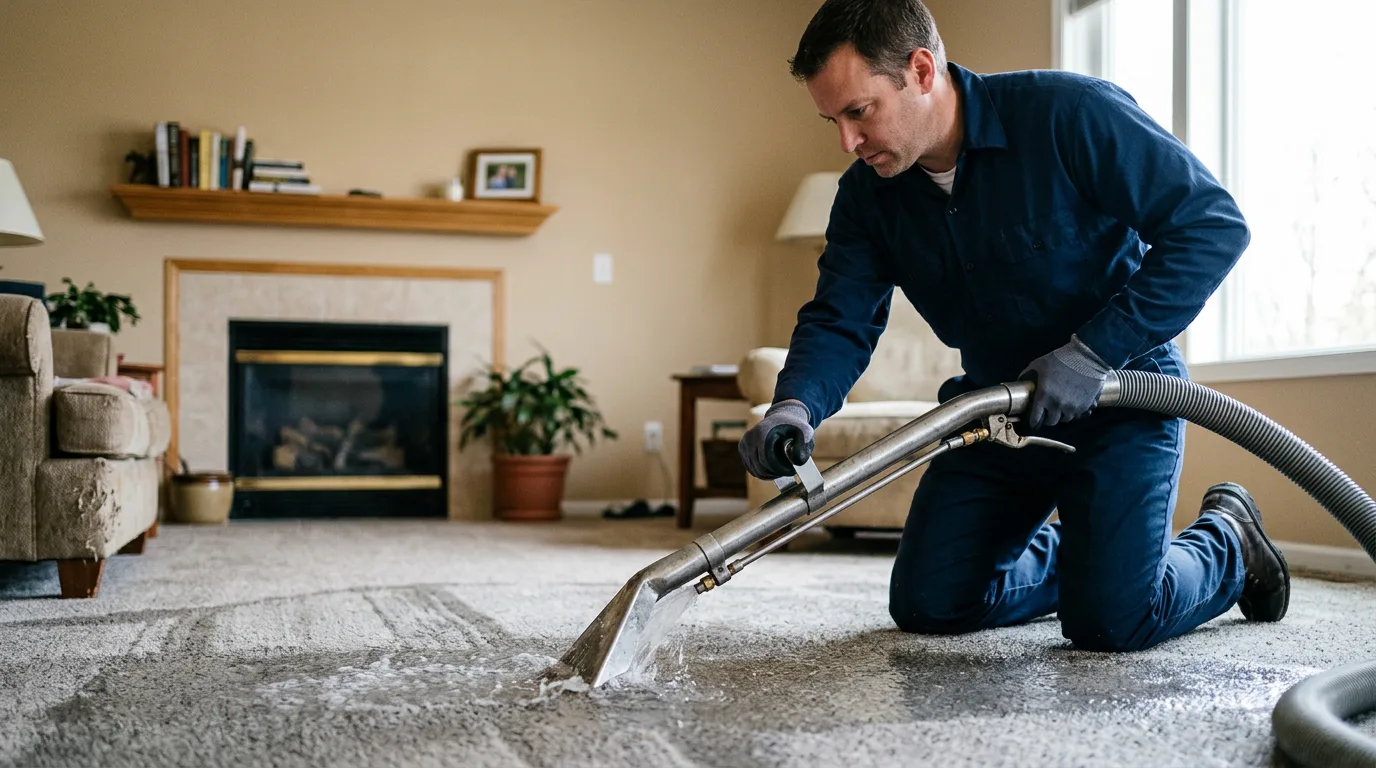 Water damage restoration technician working near Bettendorf, IA